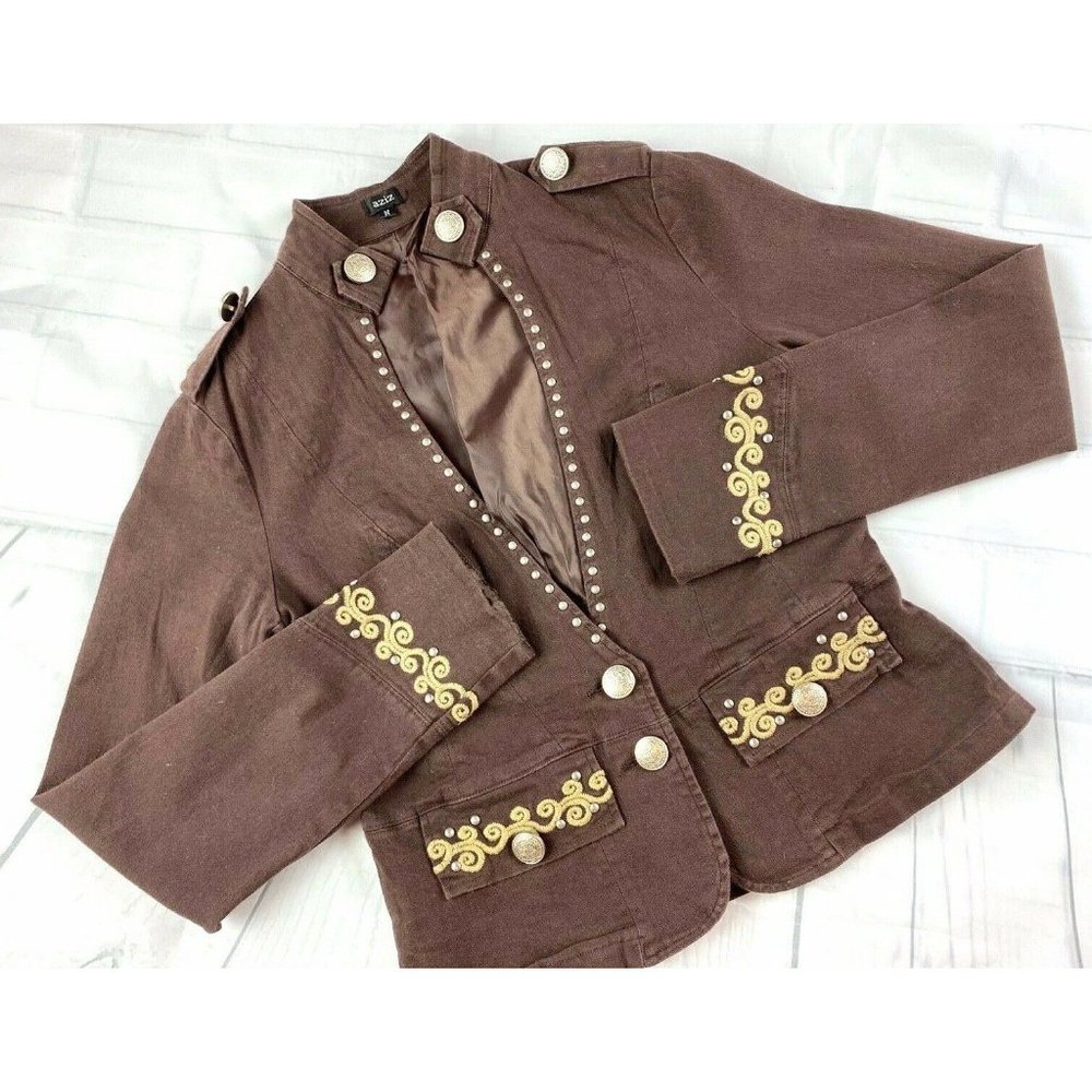 Aziz Brown Studded Jacket Women's Medium Cotton